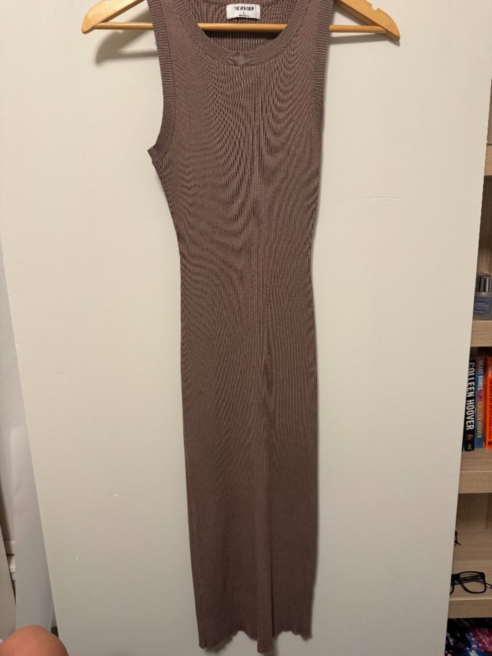 The Workshop Ribbed Knit Midi Dress | Size Small | Taupe Brown